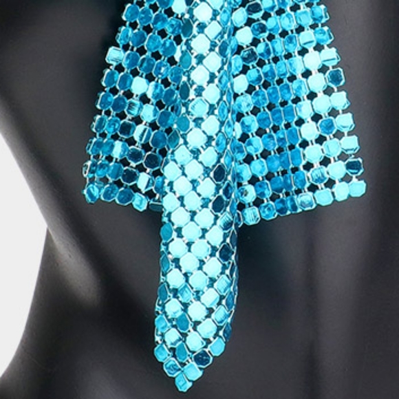 Blue Mesh Chain Dangle Earrings Drop Metal Cute Beautiful Statement Accessory - Picture 4 of 8